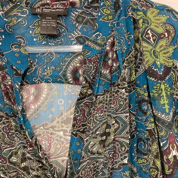 INC International Concepts Blouse Button Up size 20W Blue Sheer Artsy Romantic - Picture 3 of 10